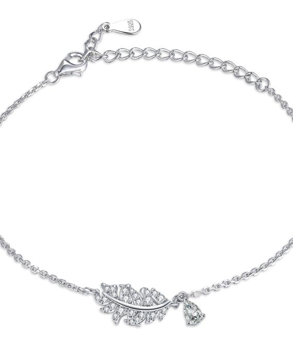 Women's S925 Sterling Silver Leaf Teardrop Bracelet - Nature-Inspired Design