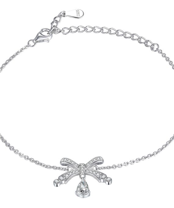 Women's S925 Sterling Silver Teardrop Bow Bracelet - Classic Charm