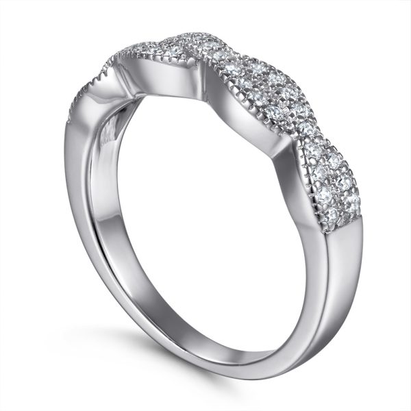 Women's S925 Sterling Silver Double Row Cross-Wrapped Diamond Ring - Luxe Design - Image 5