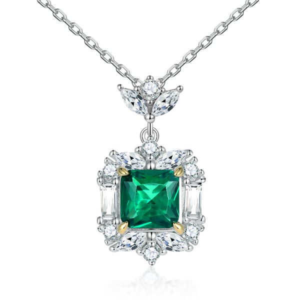 Women's S925 Sterling Silver Emerald Zircon Necklace - Elegant Green Gem