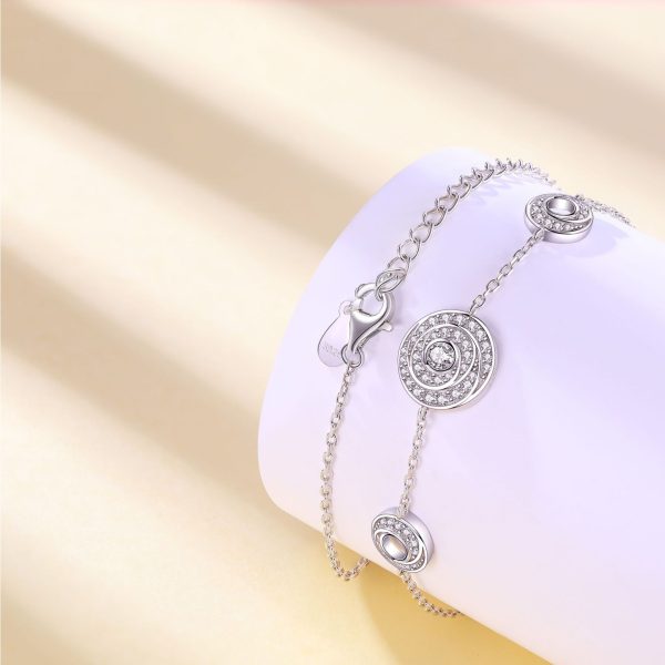 Women's S925 Sterling Silver Time Diamond Plate Bracelet - Sparkling Timepiece - Image 3