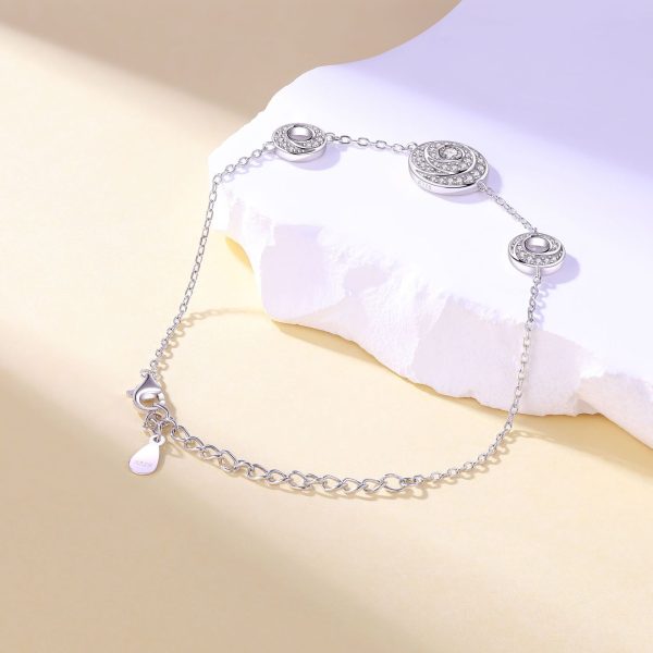 Women's S925 Sterling Silver Time Diamond Plate Bracelet - Sparkling Timepiece - Image 2