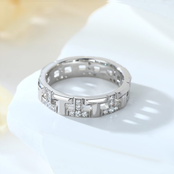 Women's S925 Sterling Silver Wide Face Hollow T Letter Zircon Ring - Statement Piece - Image 5