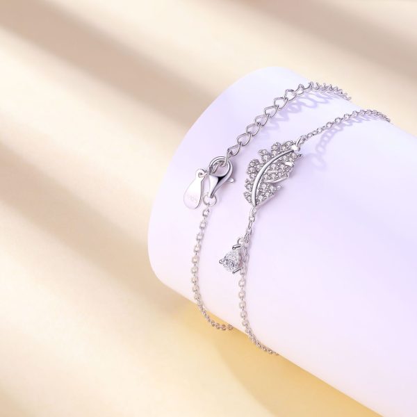 Women's S925 Sterling Silver Leaf Teardrop Bracelet - Nature-Inspired Design - Image 3