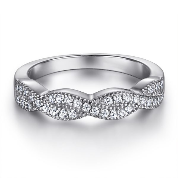 Women's S925 Sterling Silver Double Row Cross-Wrapped Diamond Ring - Luxe Design