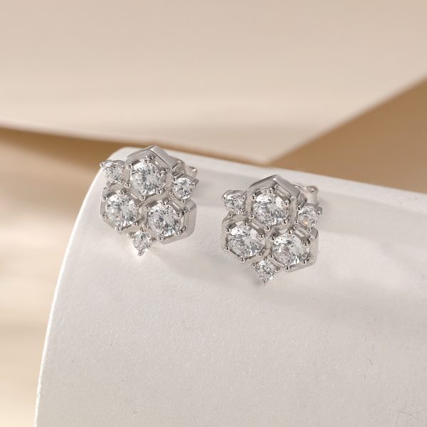 Women's S925 Sterling Silver Honeycomb Earrings - Geometric Chic - Image 2