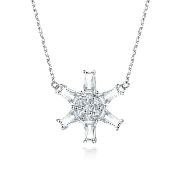 Women's S925 Sterling Silver Zircon Star Pendant Necklace - Crystal Six-Pointed Star