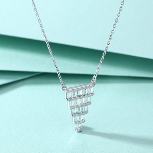 Women's S925 Sterling Silver Ladder Square Zircon Fan-Shaped Pendant Necklace - Image 2