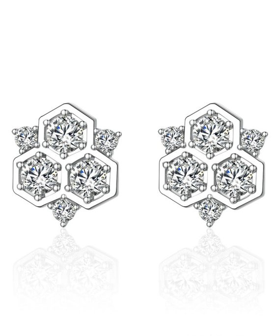 Women's S925 Sterling Silver Honeycomb Earrings - Geometric Chic